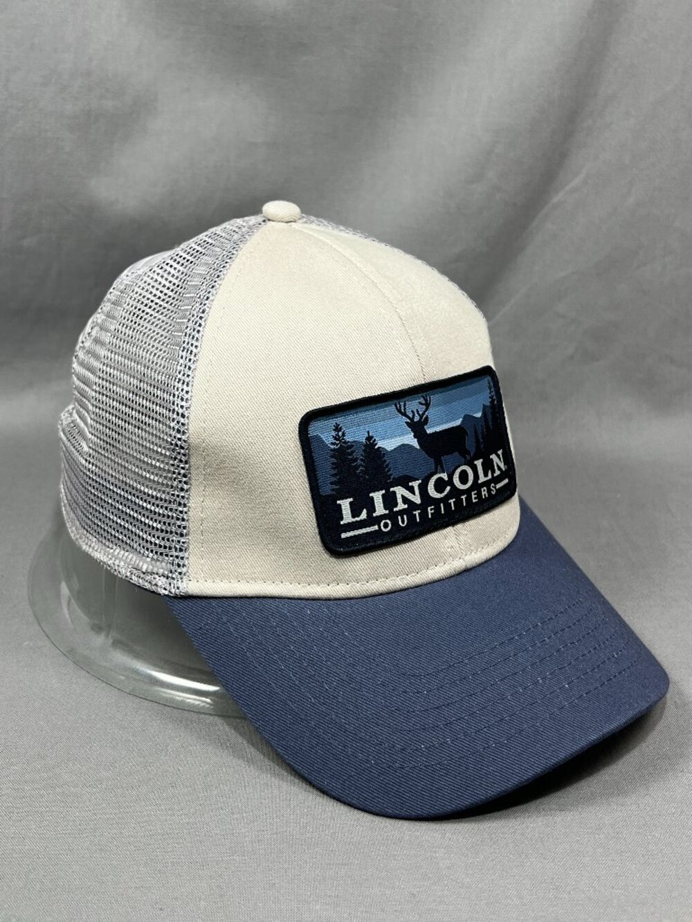 Lincoln Outfitters Snapback Hat Beige Blue Deer Hunting Trucker Mesh Mens Cap